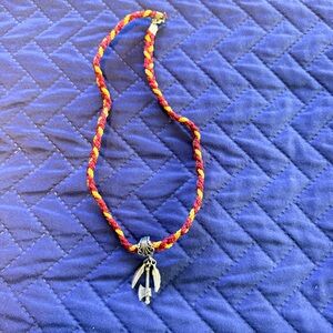 Garnet and Gold Braided Necklace with Silver Pendant